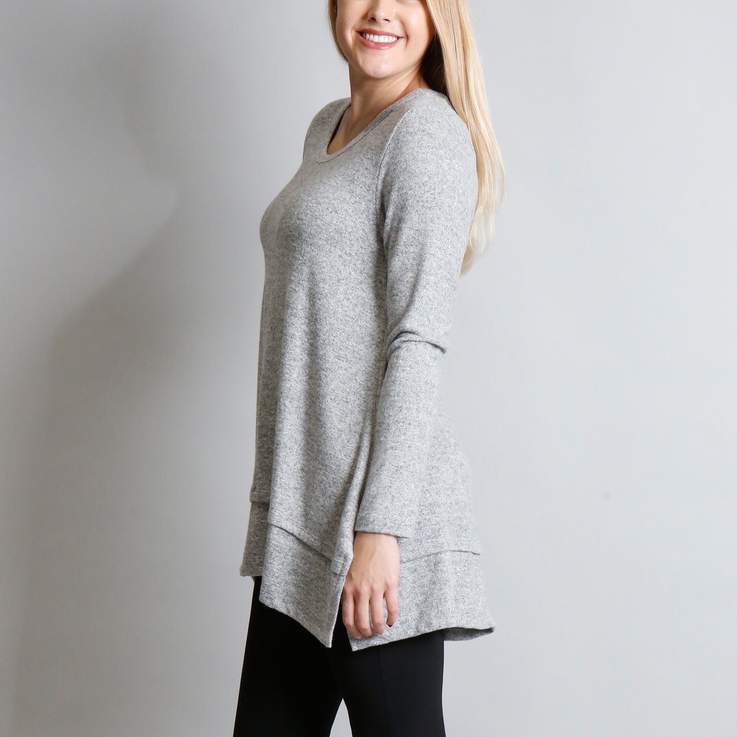 H. Grey Cozy Long Sleeve Pleat Button Back