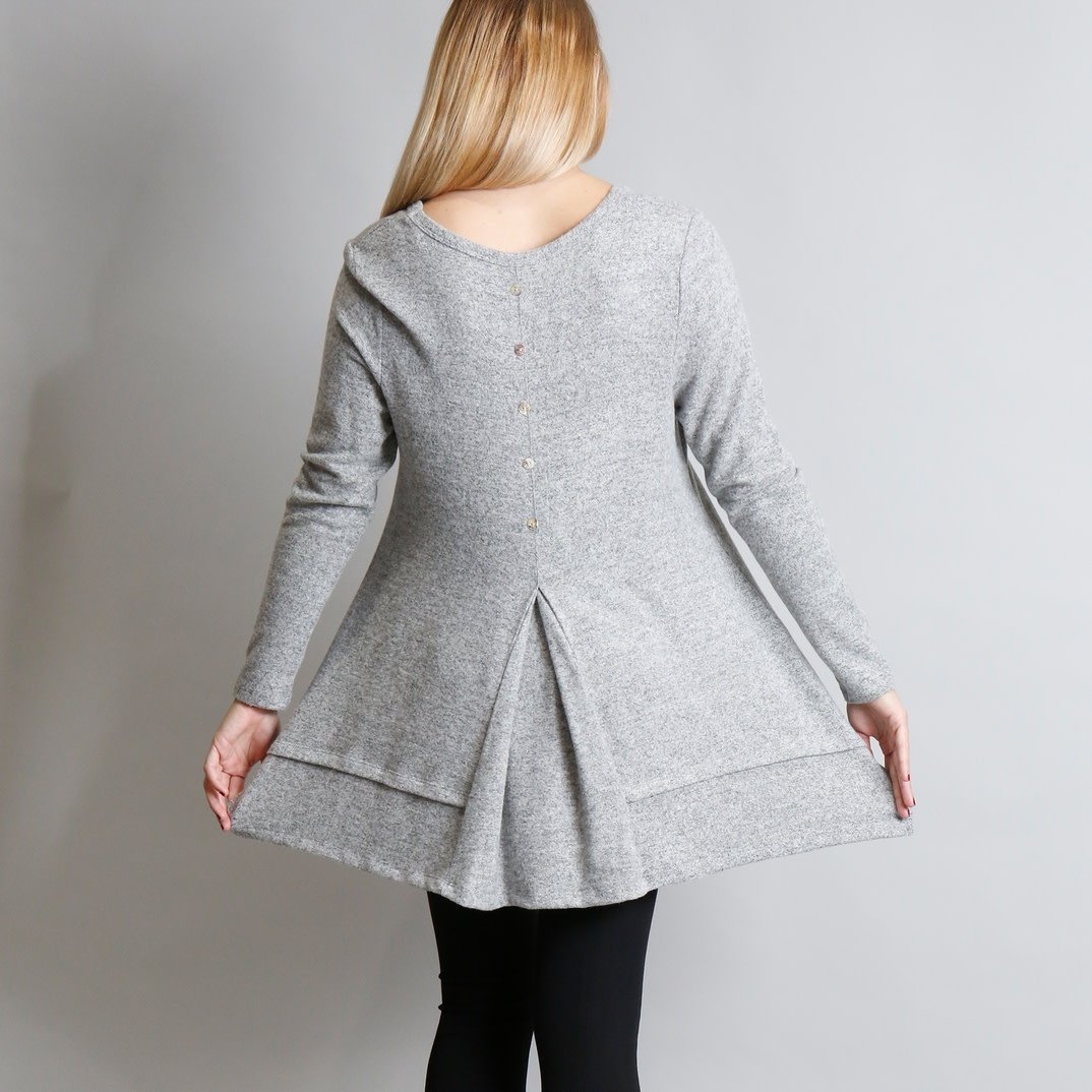 H. Grey Cozy Long Sleeve Pleat Button Back