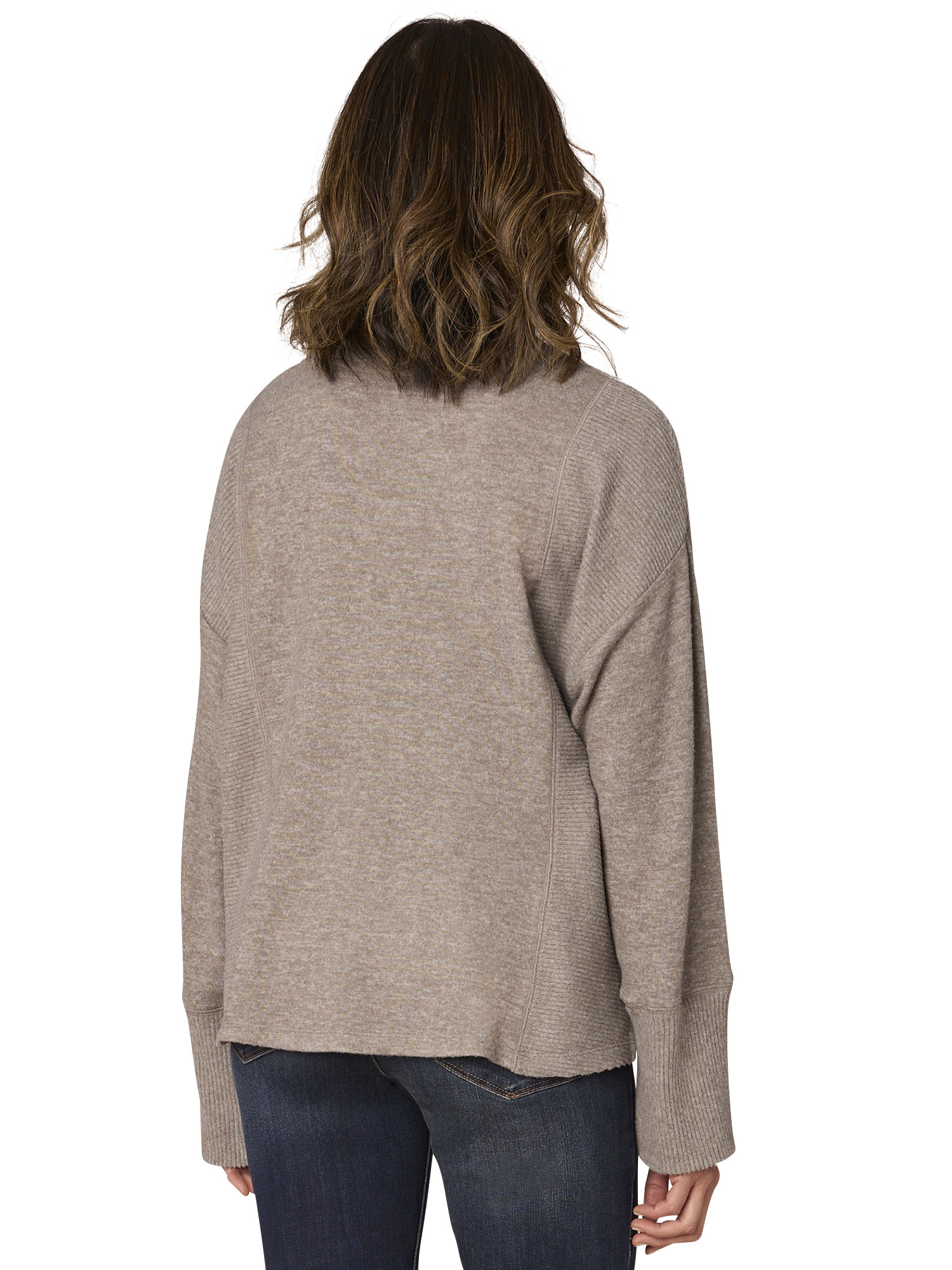 Democracy Heather Putty LS Scoop Neck Mixed Media Knit Top
