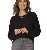 Democracy Black LS Scoop Neck Mixed Media Knit Top