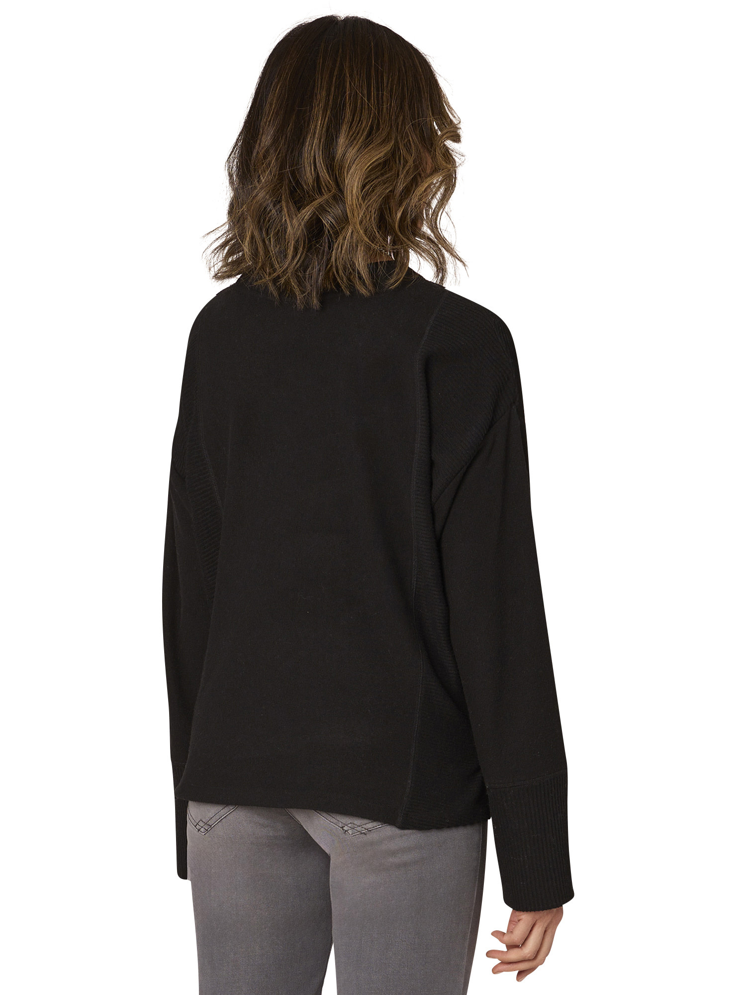 Democracy Black LS Scoop Neck Mixed Media Knit Top