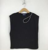 Democracy Black Extended Cap Sleeve Crew Neck Rhinestone Cut Out Knit Top