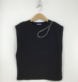 Democracy Black Extended Cap Sleeve Crew Neck Rhinestone Cut Out Knit Top