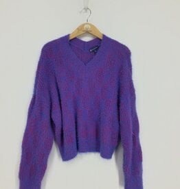 Democracy Grape LS Double V-Neck Two Tone Eyelash Sweater