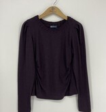 Democracy Heather Concord Grape LS Crew Neck W/ Soutache Side Ruched Knit Top