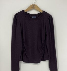 Democracy Heather Concord Grape LS Crew Neck W/ Soutache Side Ruched Knit Top