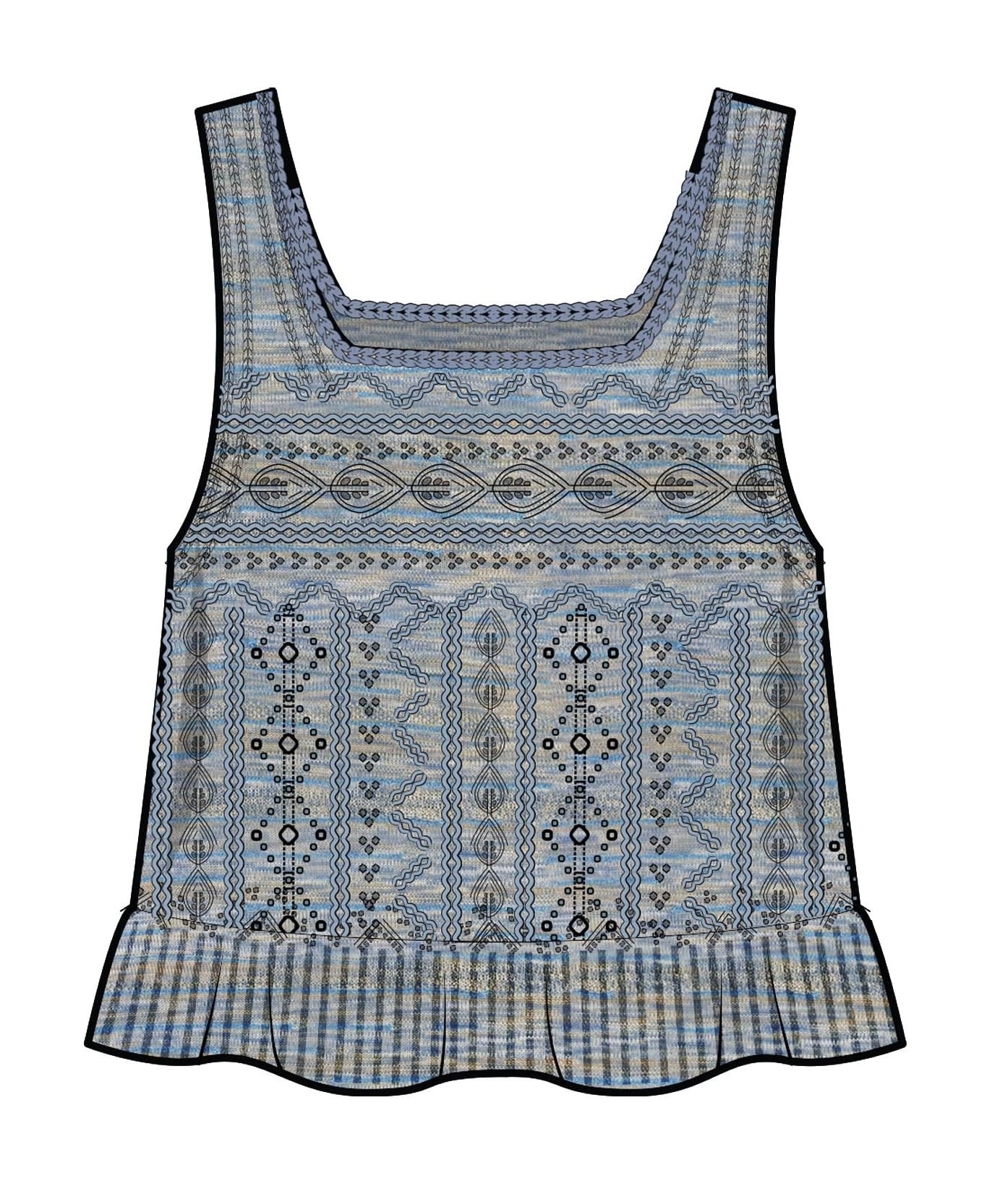 Democracy Light Blue Multi  Sleeveless Space Dye Flounce Hem Sweater