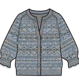 Democracy Light Blue Multi 3/4 Flounce Sleeve Space Dye Sweater Cardigan