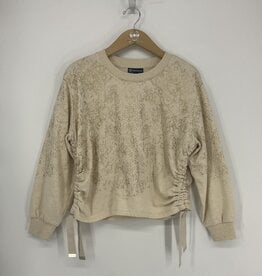 Democracy Heather Ecru/Gold LS Boatneck Drawstring Sides Knit Top