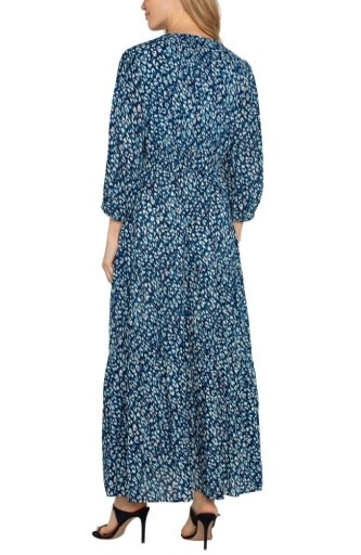 Liverpool Los Angeles 3/4 sleeve tiered woven maxi dress