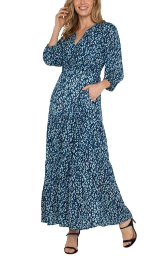 Liverpool Los Angeles 3/4 sleeve tiered woven maxi dress