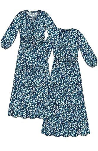Liverpool Los Angeles 3/4 sleeve tiered woven maxi dress
