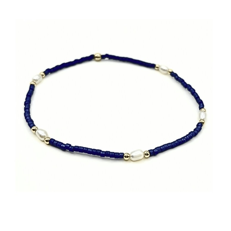 Erin Gray Navy Game Day Gold-Filled w Natural Rice Pearls Waterproof Bracelet
