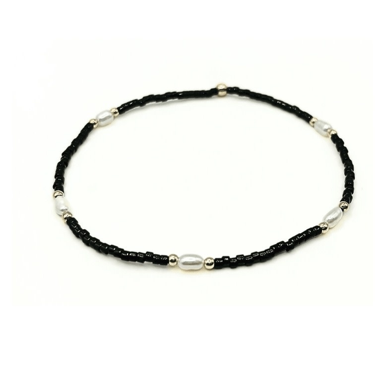 Erin Gray BLACK Game Day Gold-Filled w Natural Rice Pearls Waterproof Bracelet