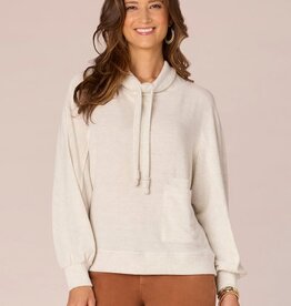Democracy Heather Ecru Long Blouson Sleeve Banded Mixed Media Knit Top