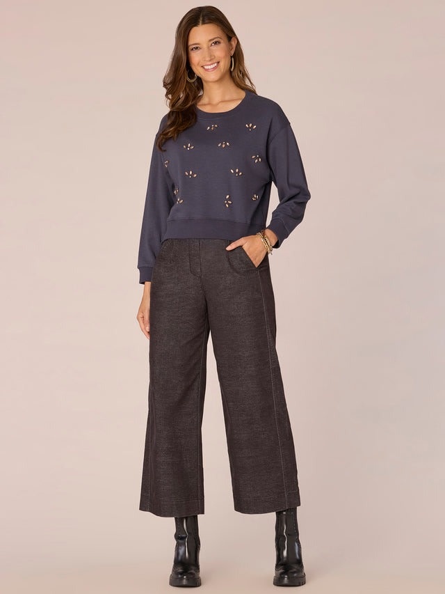 Democracy Blue Charcoal Long Sleeve Scoop Neck Step Hem Sweatshirt