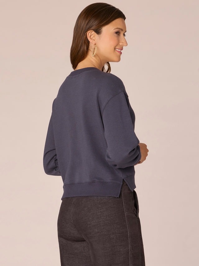 Democracy Blue Charcoal Long Sleeve Scoop Neck Step Hem Sweatshirt