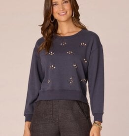 Democracy Blue Charcoal Long Sleeve Scoop Neck Step Hem Sweatshirt