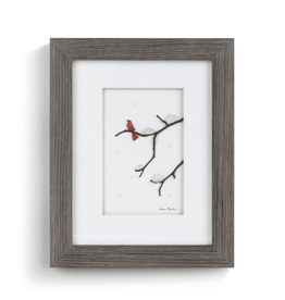 Sharon Nowlan Winter Sea Glass Cardinal Pebble Art