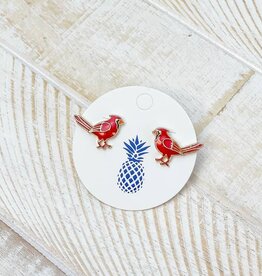 Cardinal Enamel Stud Earrings