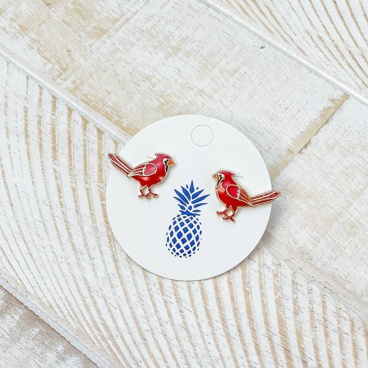Cardinal Enamel Stud Earrings