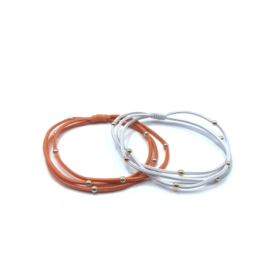 Erin Gray 3mm Gold Water Pony Waterproof Bracelet Hair Bands in Orange and White