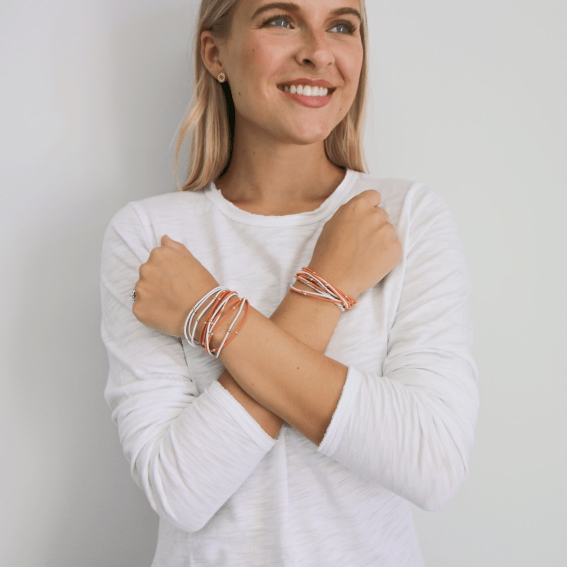 Erin Gray 3mm Gold Water Pony Waterproof Bracelet Hair Bands in Orange and White