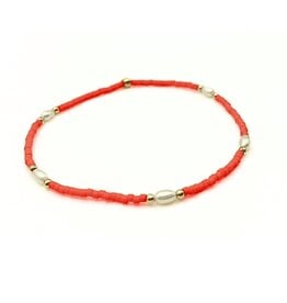Erin Gray Orange Game Day Gold-Filled & Natural Rice Pearls Waterproof Bracelets