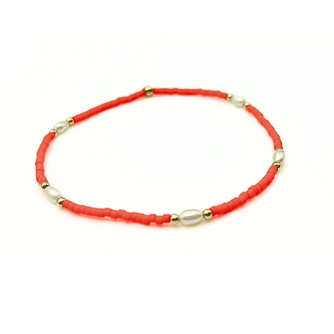 Erin Gray Orange Game Day Gold-Filled & Natural Rice Pearls Waterproof Bracelets