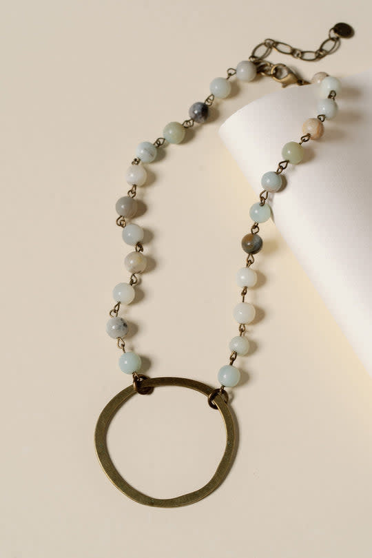 Cobblestone Living Amazonite/Gold Selena Circle Beaded Necklace