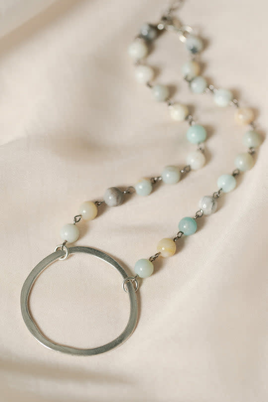 Cobblestone Living Amazonite/Silver Selena Circle Beaded Necklace