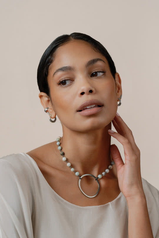 Cobblestone Living Amazonite/Silver Selena Circle Beaded Necklace