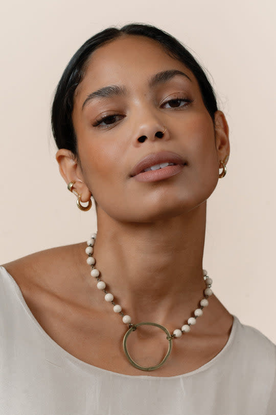 Cobblestone Living Beige/Gold Selena Circle Beaded Necklace