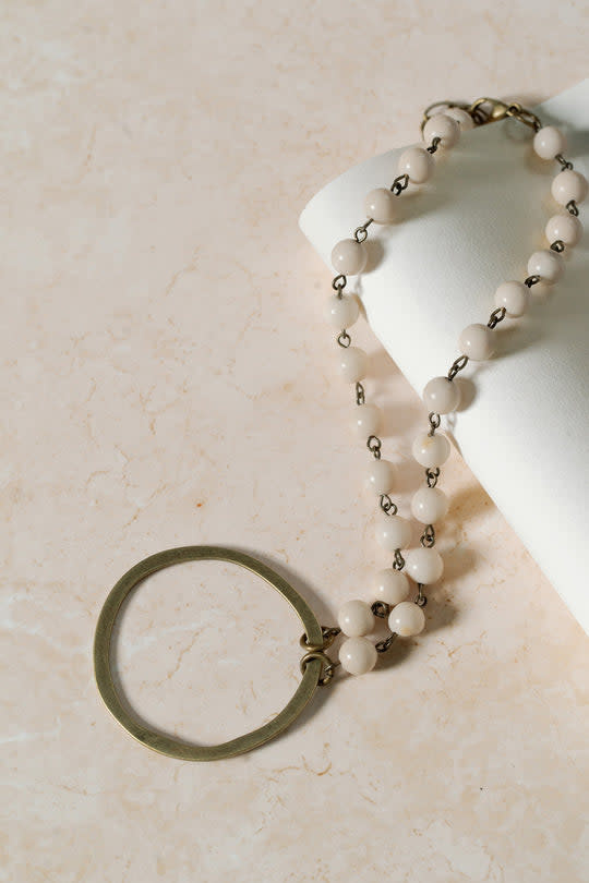 Cobblestone Living Beige/Gold Selena Circle Beaded Necklace
