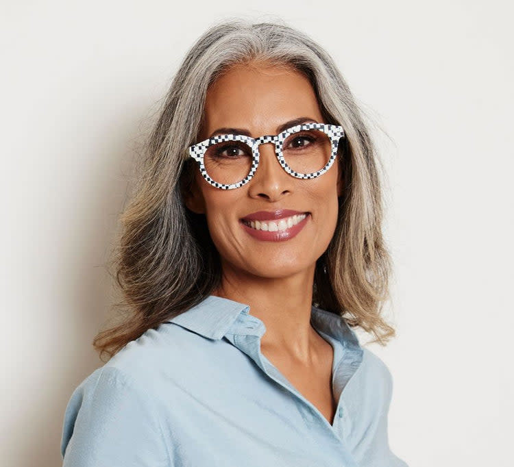 Peepers Black Pixel Check Frame of Mind Blue Light Reading Glasses
