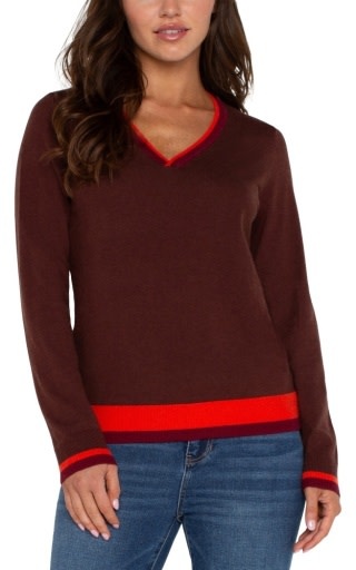 Liverpool Los Angeles long slv v neck colorblock sweater