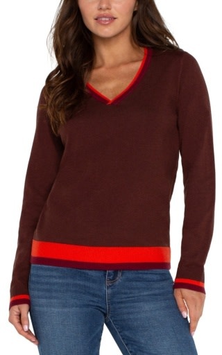 Liverpool Los Angeles long slv v neck colorblock sweater