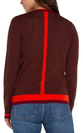Liverpool Los Angeles long slv v neck colorblock sweater