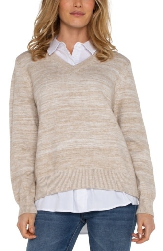 Liverpool Los Angeles long slv twofer collared sweater