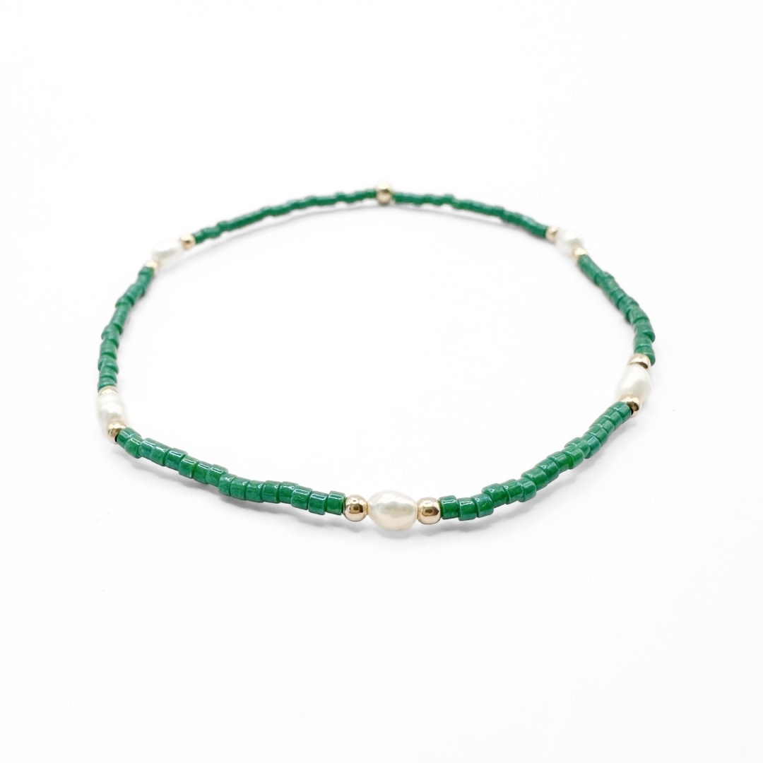 Erin Gray Green Game Day Gold-Filled & Natural Rice Pearls Waterproof Bracelets