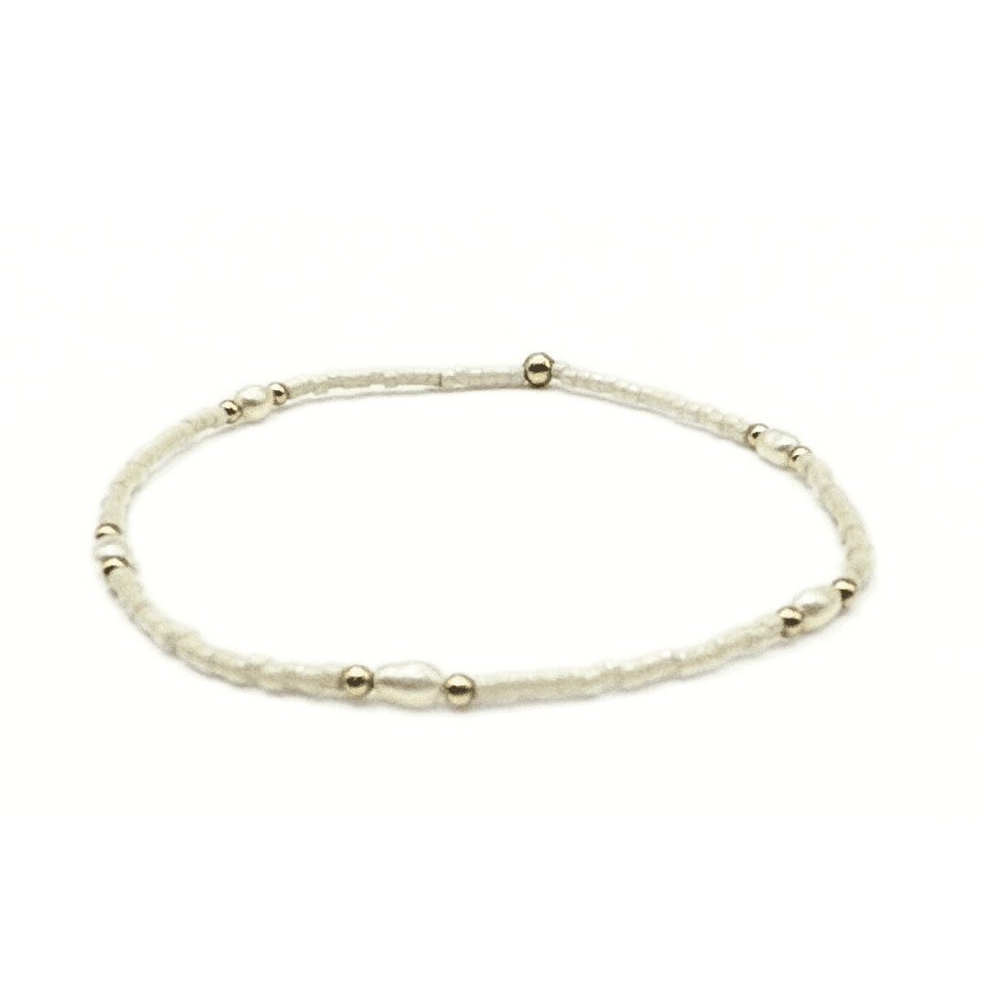 Erin Gray White Game Day Gold-Filled & Natural Rice Pearls Waterproof Bracelets