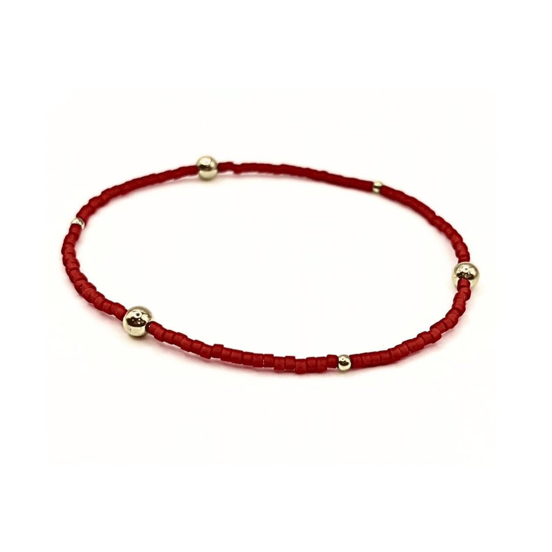 Erin Gray Red Game Day Gold-Filled & Seed Bead Waterproof Bracelet