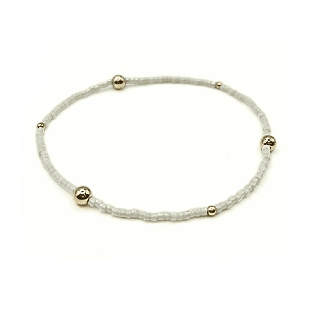 Erin Gray White Game Day Gold-Filled & Seed Bead Waterproof Bracelet