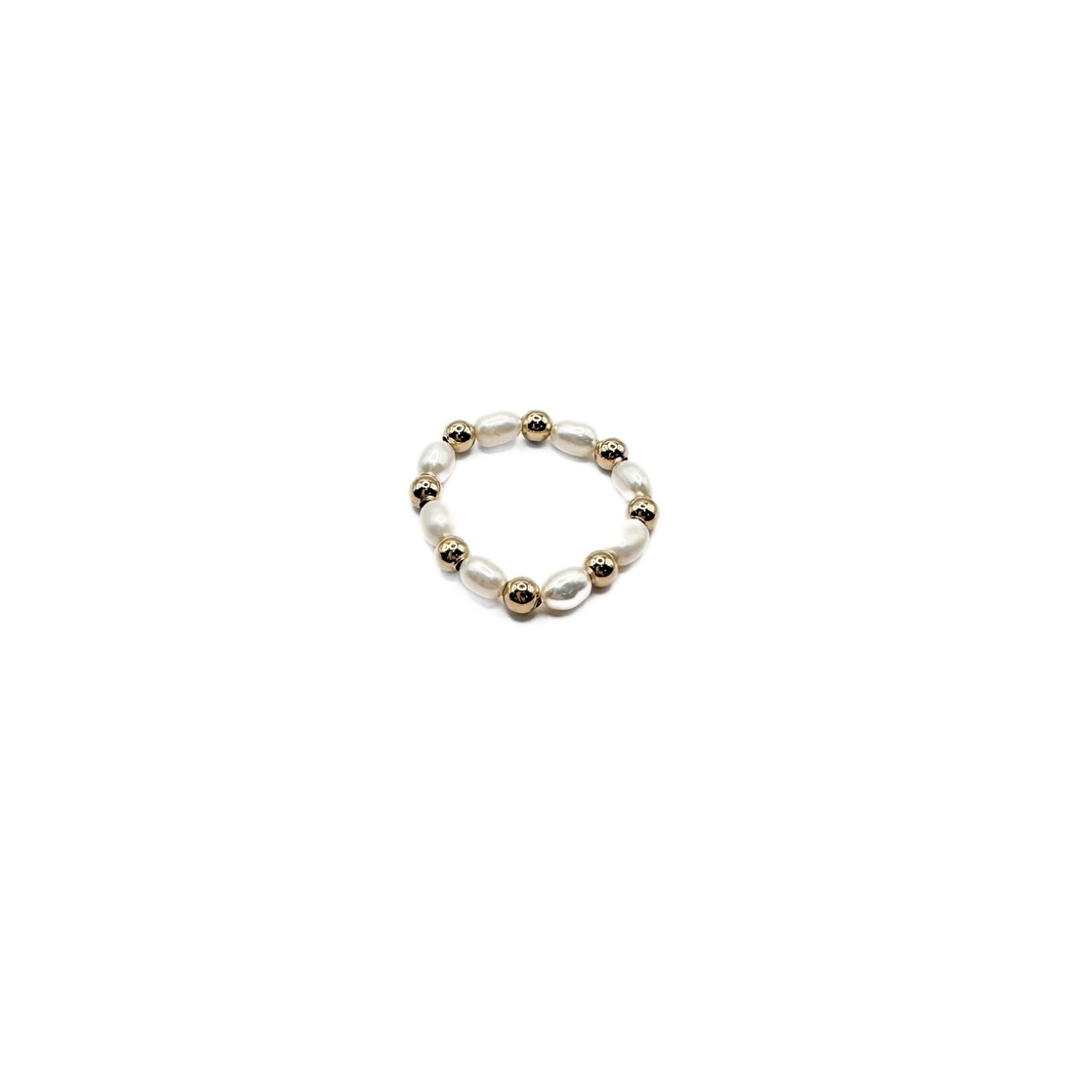 Erin Gray Gold-Filled 3mm & Natural Rice Pearl Waterproof Stretch Ring