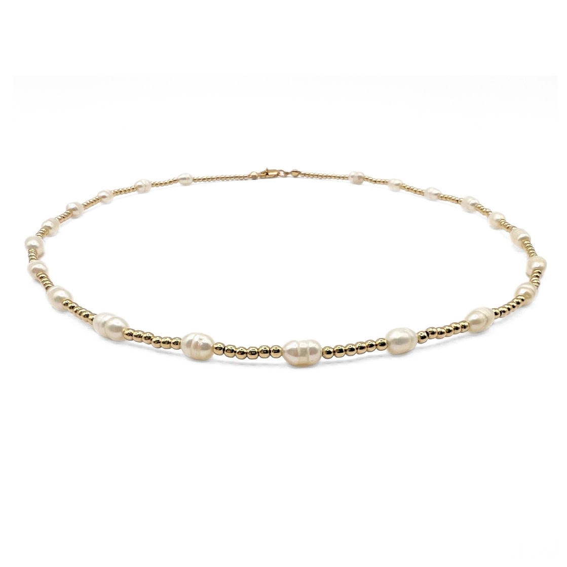 Erin Gray 2mm Rice Pearl Patterned 14k Gold Filled Waterproof Necklace