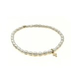 Erin Gray Rice Pearl Waterproof Bracelet with a Gold-Filled Luxe Cross