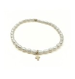 Erin Gray Rice Pearl Waterproof Bracelet with a Gold-Filled Luxe Cross