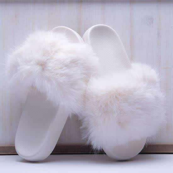 Amanda Blu Ivory Furry Slippers