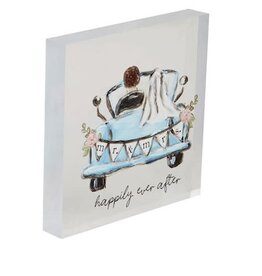 Mudpie Happily Acrylic Wedding Plaque