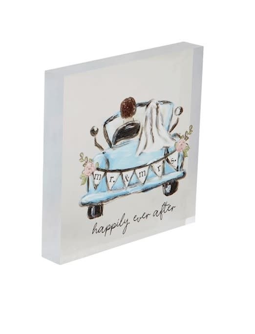 Mudpie Happily Acrylic Wedding Plaque